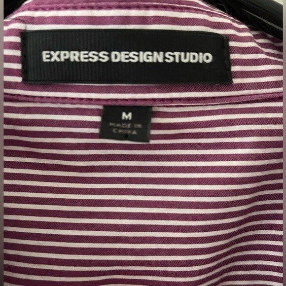 Express Design Studios Maroon 3/4 Sleeve Button Down Dress Shirt Size M Fitted - Picture 2 of 8